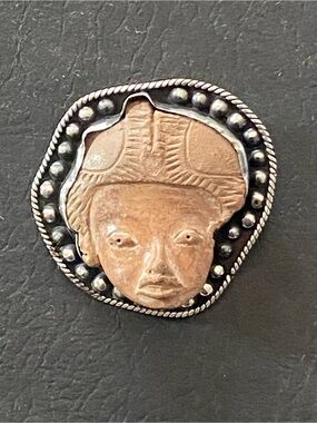 RARE David Godinez Sterling Terracotta Mask Pendant Brooch